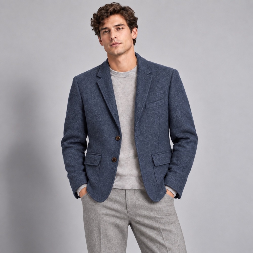 Gap Mens XL Blue Wool Blend Two Button Blazer Sport Coat Textured Jacket